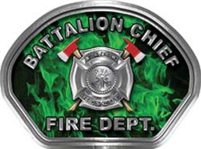  
	Battalion Chief Fire Fighter, EMS, Rescue Helmet Face Decal Reflective in Inferno Green 
