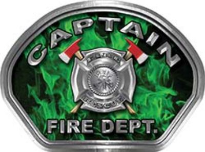  
	Captain Fire Fighter, EMS, Rescue Helmet Face Decal Reflective in Inferno Green 
