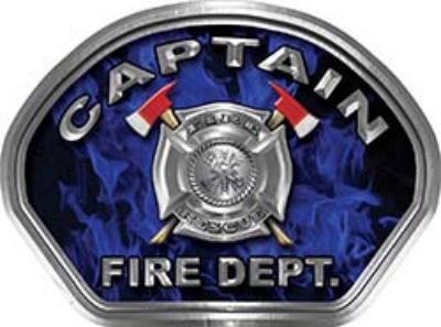  
	Captain Fire Fighter, EMS, Rescue Helmet Face Decal Reflective in Inferno Blue 
