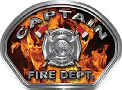  
	Captain Fire Fighter, EMS, Rescue Helmet Face Decal Reflective in Inferno Real Flames 
