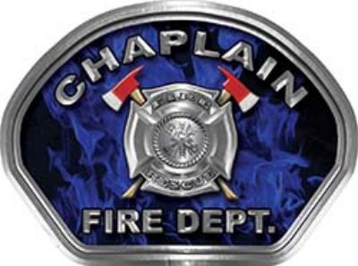  
	Chaplain Fire Fighter, EMS, Rescue Helmet Face Decal Reflective in Inferno Blue 
