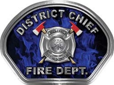  
	District Chief Fire Fighter, EMS, Rescue Helmet Face Decal Reflective in Inferno Blue 
