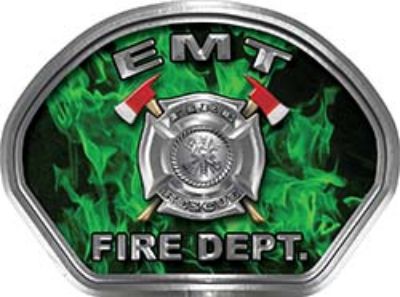  
	EMT Fire Fighter, EMS, Rescue Helmet Face Decal Reflective in Inferno Green 
