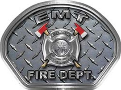 
	EMT Fire Fighter, EMS, Rescue Helmet Face Decal Reflective With Diamond Plate 
