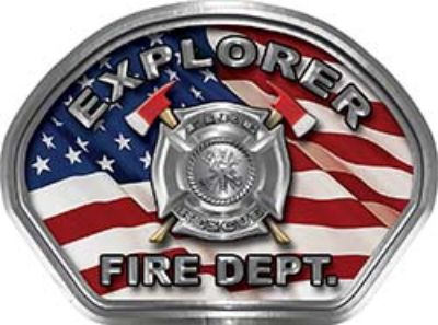  
	Explorer Fire Fighter, EMS, Rescue Helmet Face Decal Reflective With American Flag 
