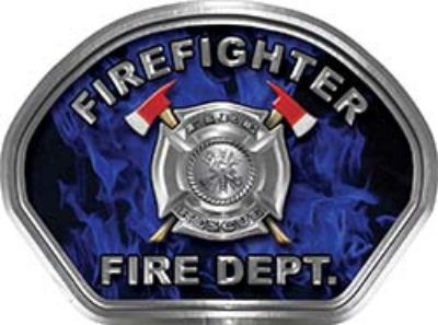  
	Firefighter Fire Fighter, EMS, Rescue Helmet Face Decal Reflective in Inferno Blue 
