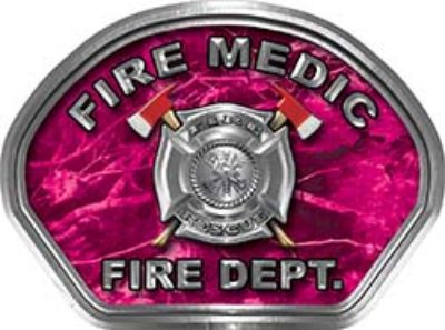  
	Fire Medic Fire Fighter, EMS, Rescue Helmet Face Decal Reflective in Pink Camo 

