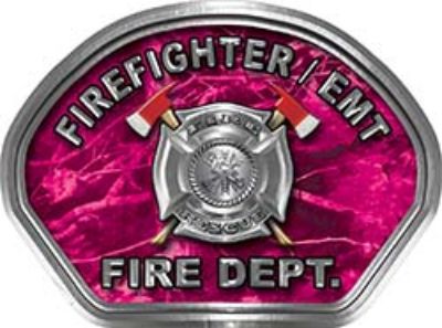  
	Firefighter EMT Fire Fighter, EMS, Rescue Helmet Face Decal Reflective in Pink Camo 
