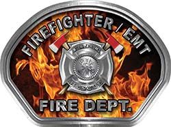  
	Firefighter EMT Fire Fighter, EMS, Rescue Helmet Face Decal Reflective in Inferno Real Flames 
