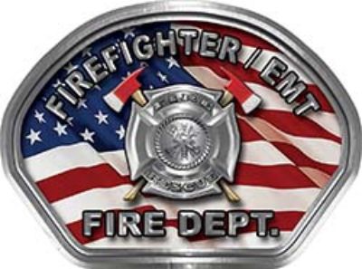  
	Firefighter EMT Fire Fighter, EMS, Rescue Helmet Face Decal Reflective With American Flag 
