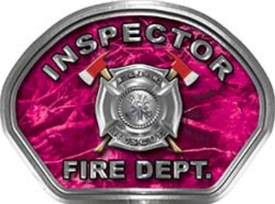 
	Inspector Fire Fighter, EMS, Rescue Helmet Face Decal Reflective in Pink Camo 
