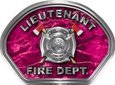  
	Lieutenant Fire Fighter, EMS, Rescue Helmet Face Decal Reflective in Pink Camo 
