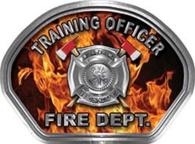  
	Training Officer Fire Fighter, EMS, Rescue Helmet Face Decal Reflective in Inferno Real Flames 
