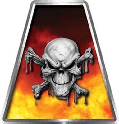 Fire Fighter, EMS, Rescue Helmet Tetrahedron Decal Reflective in Real Fire and Skull with Crossbones