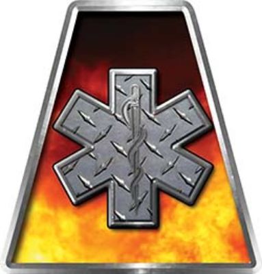 Fire Fighter, EMS, Rescue Helmet Tetrahedron Decal Reflective in Real Fire and Skull with Star of Life