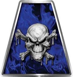 Fire Fighter, EMS, Rescue Helmet Tetrahedron Decal Reflective in Inferno Blue with Skull