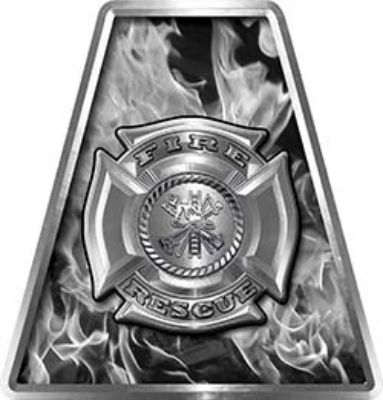 Fire Fighter, EMS, Rescue Helmet Tetrahedron Decal Reflective in Inferno Gray with Maltese Cross
