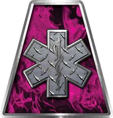 Fire Fighter, EMS, Rescue Helmet Tetrahedron Decal Reflective in Inferno Pink with Star of Life