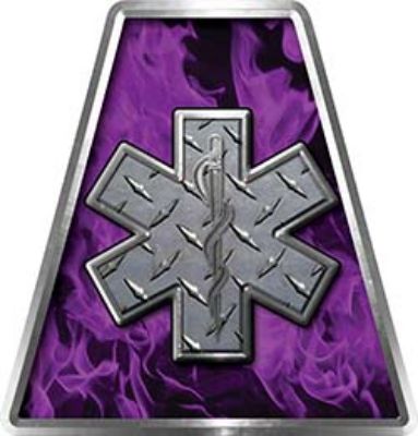 Fire Fighter, EMS, Rescue Helmet Tetrahedron Decal Reflective in Inferno Purple with Star of Life