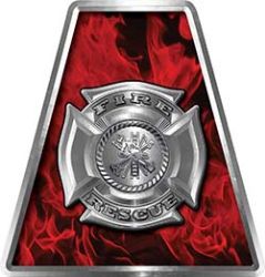 Fire Fighter, EMS, Rescue Helmet Tetrahedron Decal Reflective in Inferno Red with Maltese Cross