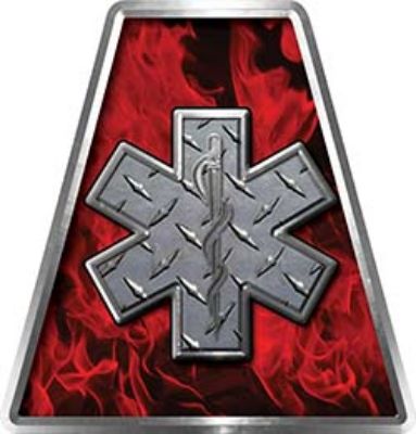 Fire Fighter, EMS, Rescue Helmet Tetrahedron Decal Reflective in Inferno Red with Star of Life