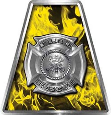 Fire Fighter, EMS, Rescue Helmet Tetrahedron Decal Reflective in Inferno Yellow with Maltese Cross