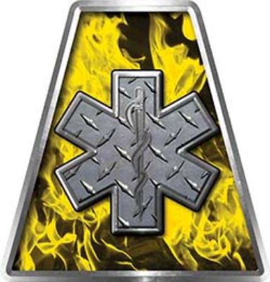 Fire Fighter, EMS, Rescue Helmet Tetrahedron Decal Reflective in Inferno Yellow with Star of Life