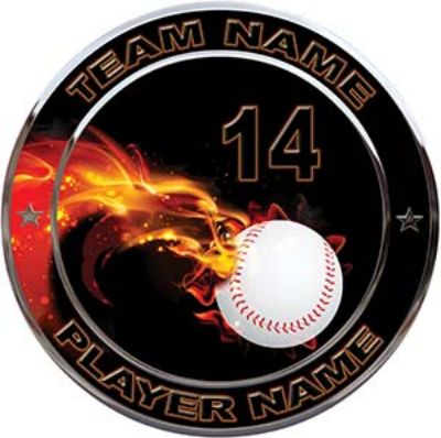 
	Custom Team Sports Decal with Name and School with Flaming Baseball
