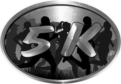 
	Oval Marathon Running Decal 5K in Silver with Runners
