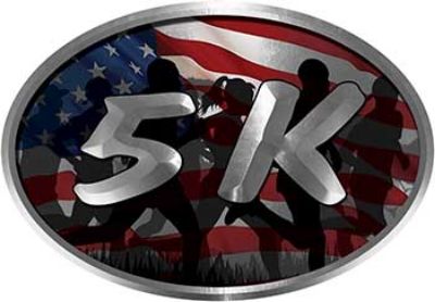 
	Oval Marathon Running Decal 5K with American Flag with Runners
