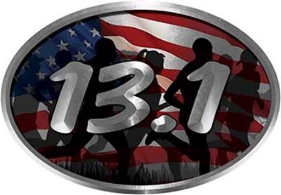 
	Oval Marathon Running Decal 13.1 with American Flag and Runners