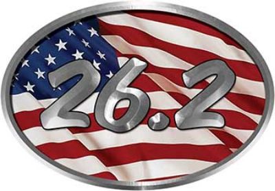 
	Oval Marathon Running Decal 26.2 with American Flag