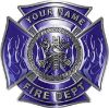 
	Personalized Fire Fighter Maltese Cross Decal with Flames in Blue
