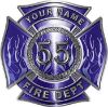 
	Personalized Fire Fighter Maltese Cross Decal with Flames and Number in Blue
