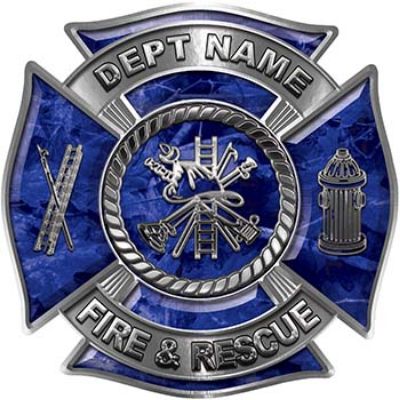 
	Custom Personalized Fire Fighter Decal with Fire Scramble in Blue Camouflage
