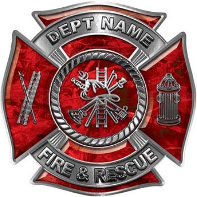 
	Custom Personalized Fire Fighter Decal with Fire Scramble in Red Camouflage
