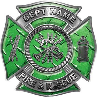 
	Custom Personalized Fire Fighter Decal with Fire Scramble in Green Diamond Plate
