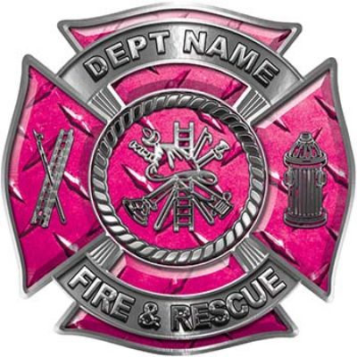 
	Custom Personalized Fire Fighter Decal with Fire Scramble in Pink Diamond Plate
