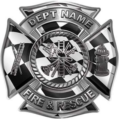 
	Custom Personalized Fire Fighter Decal with Fire Scramble with Checkered Racing Victory Flag
