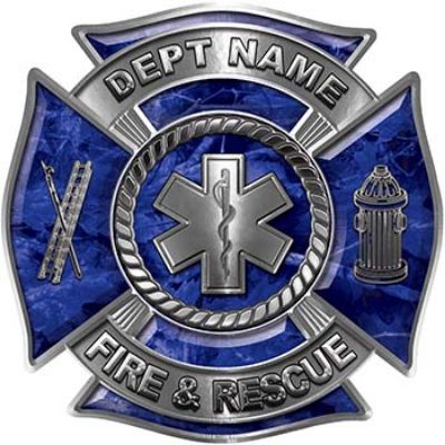 
	Custom Personalized Fire Fighter Decal with Star of Life in Blue Camouflage
