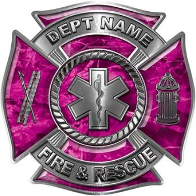 
	Custom Personalized Fire Fighter Decal with Star of Life in Pink Camouflage
