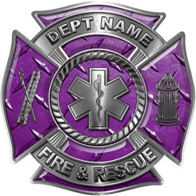 
	Custom Personalized Fire Fighter Decal with Star of Life in Purple Diamond Plate
