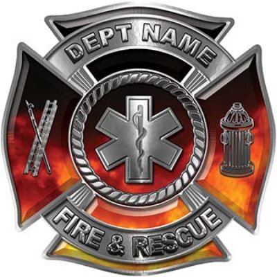 
	Custom Personalized Fire Fighter Decal with Star of Life in Real Fire