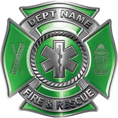 
	Custom Personalized Fire Fighter Decal with Star of Life in Green