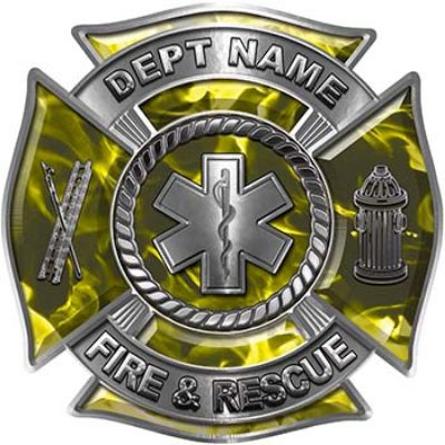 
	Custom Personalized Fire Fighter Decal with Star of Life in Yellow Inferno