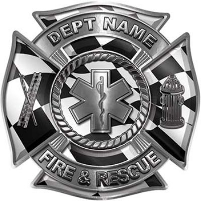 
	Custom Personalized Fire Fighter Decal with Star of Life with Racing Checkered Flag