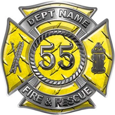 
	Personalized Fire Fighter Decal with Your Number in Yellow Diamond Plate