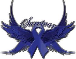 
	Colon Cancer Survivor Dark Blue Ribbon with Flying Wings Decal
