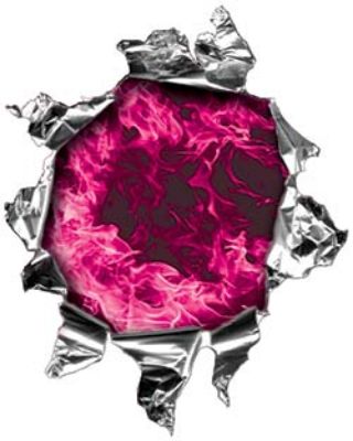 
	Mini Rip Torn Metal Bullet Hole Style Graphic with Pink Inferno Flames
