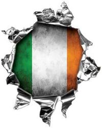 
	Mini Rip Torn Metal Bullet Hole Style Graphic with Irish Flag
